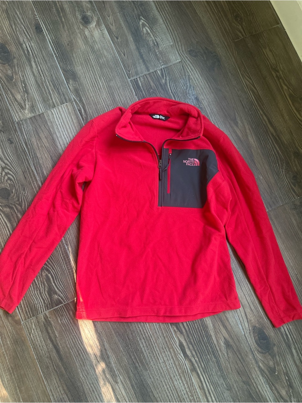 The North Face Red Fleece Quarter-Zip Pullover with Dark Trim - Picture 2 of 9